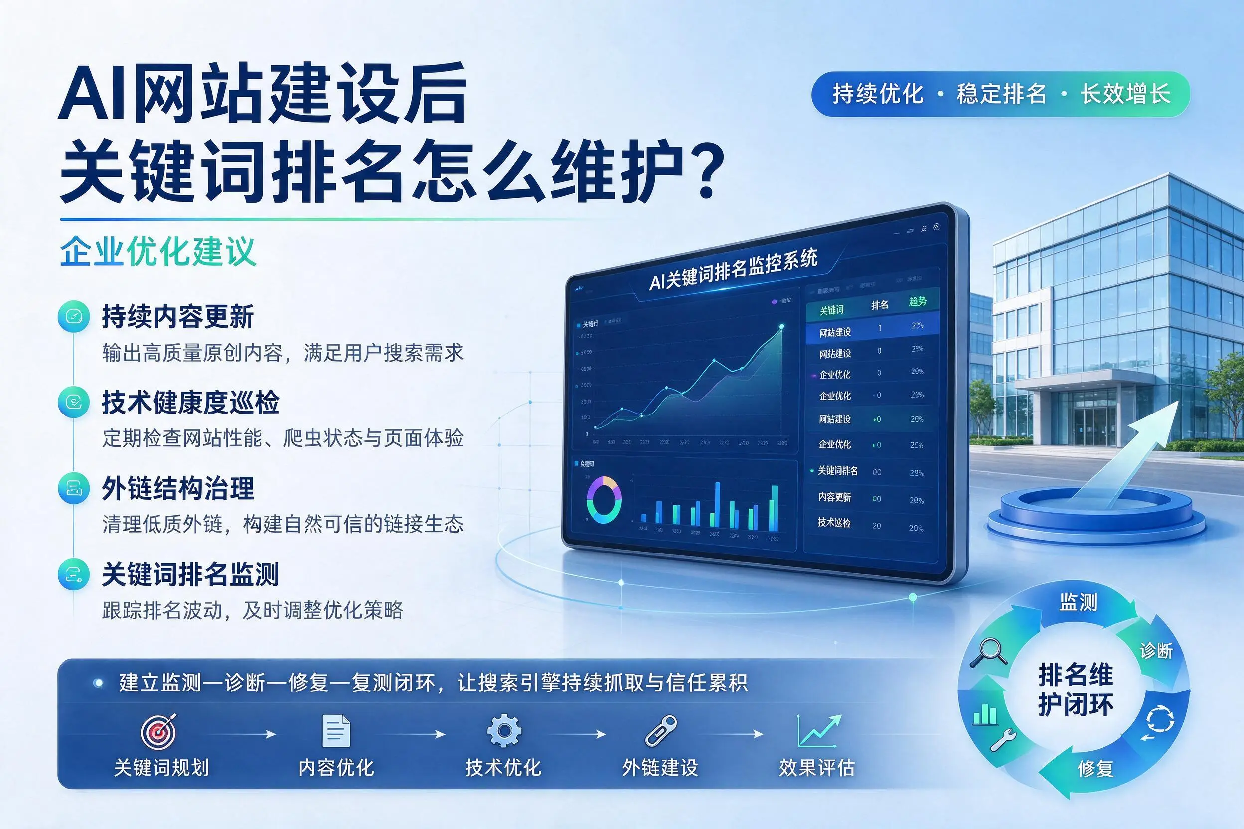 AI网站建设后关键词排名怎么维护?长沙企业优化建议