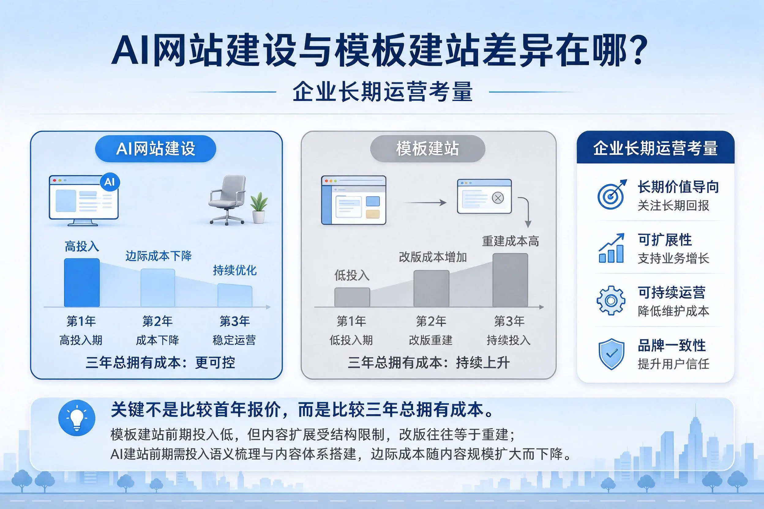 AI网站建设与模板建站差异在哪？长沙企业长期运营考量