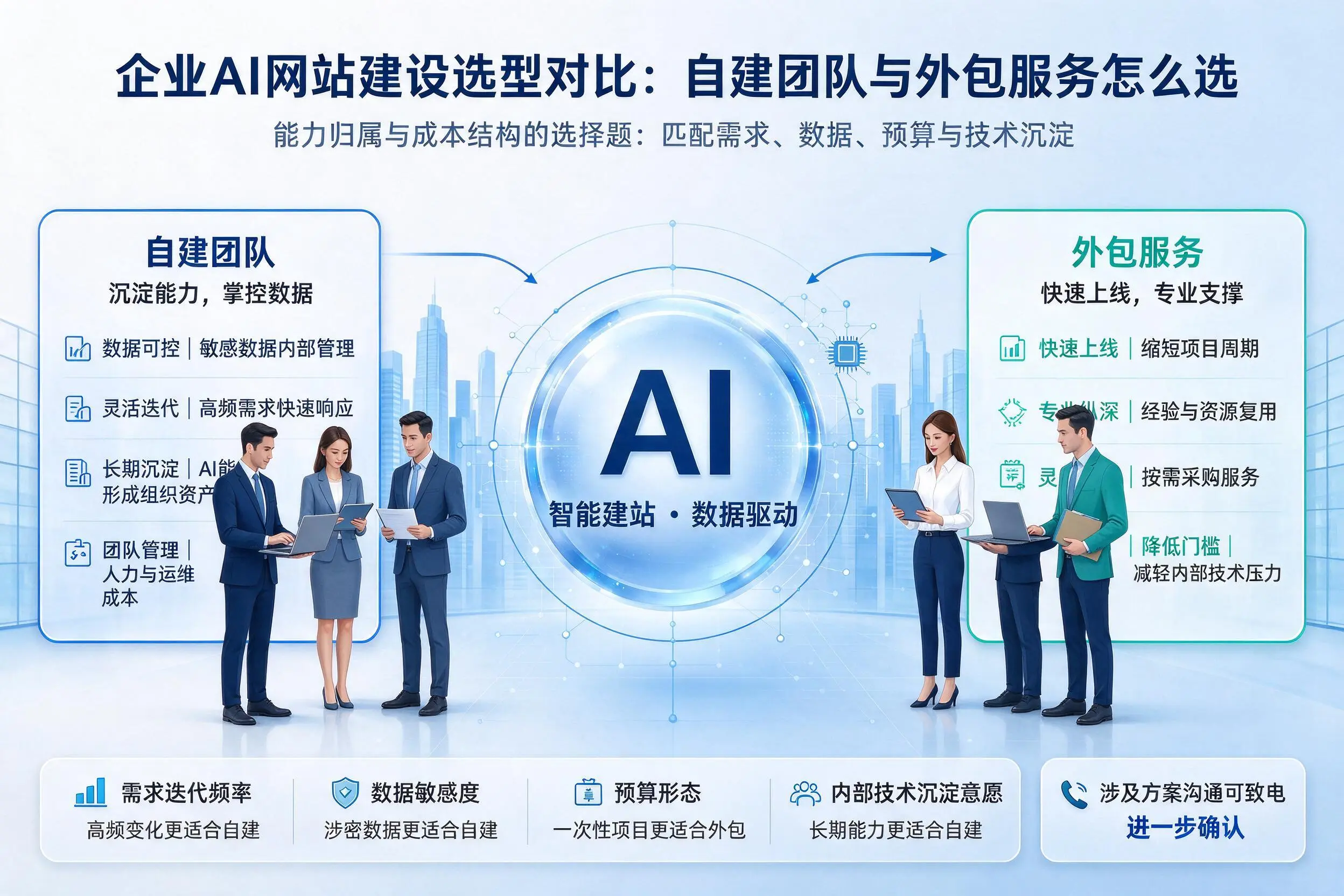 长沙企业AI网站建设选型对比：自建团队与外包服务怎么选